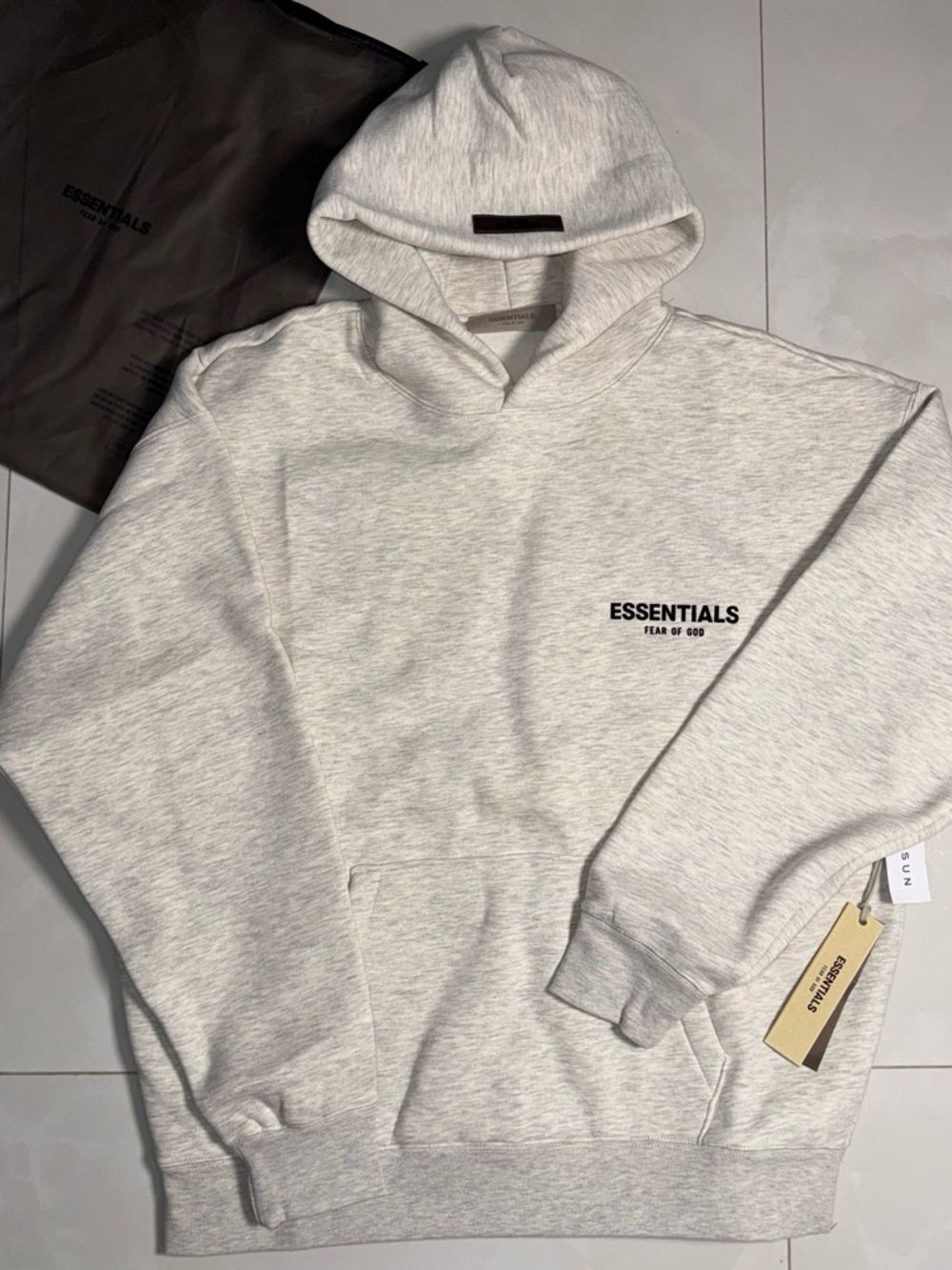 Fear of God Essentials Light Heather gray Hoodie - Black Logo